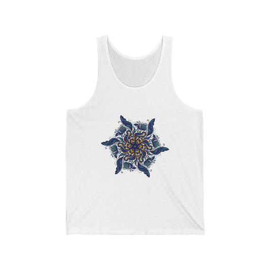 Celestial Bloom – Elegant Blue Mandala Tank Top for Boho Souls & Yoga Lovers