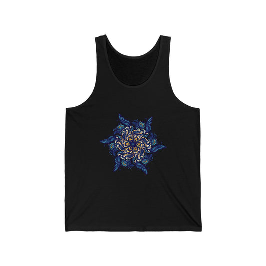 Celestial Bloom – Elegant Blue Mandala Tank Top for Boho Souls & Yoga Lovers